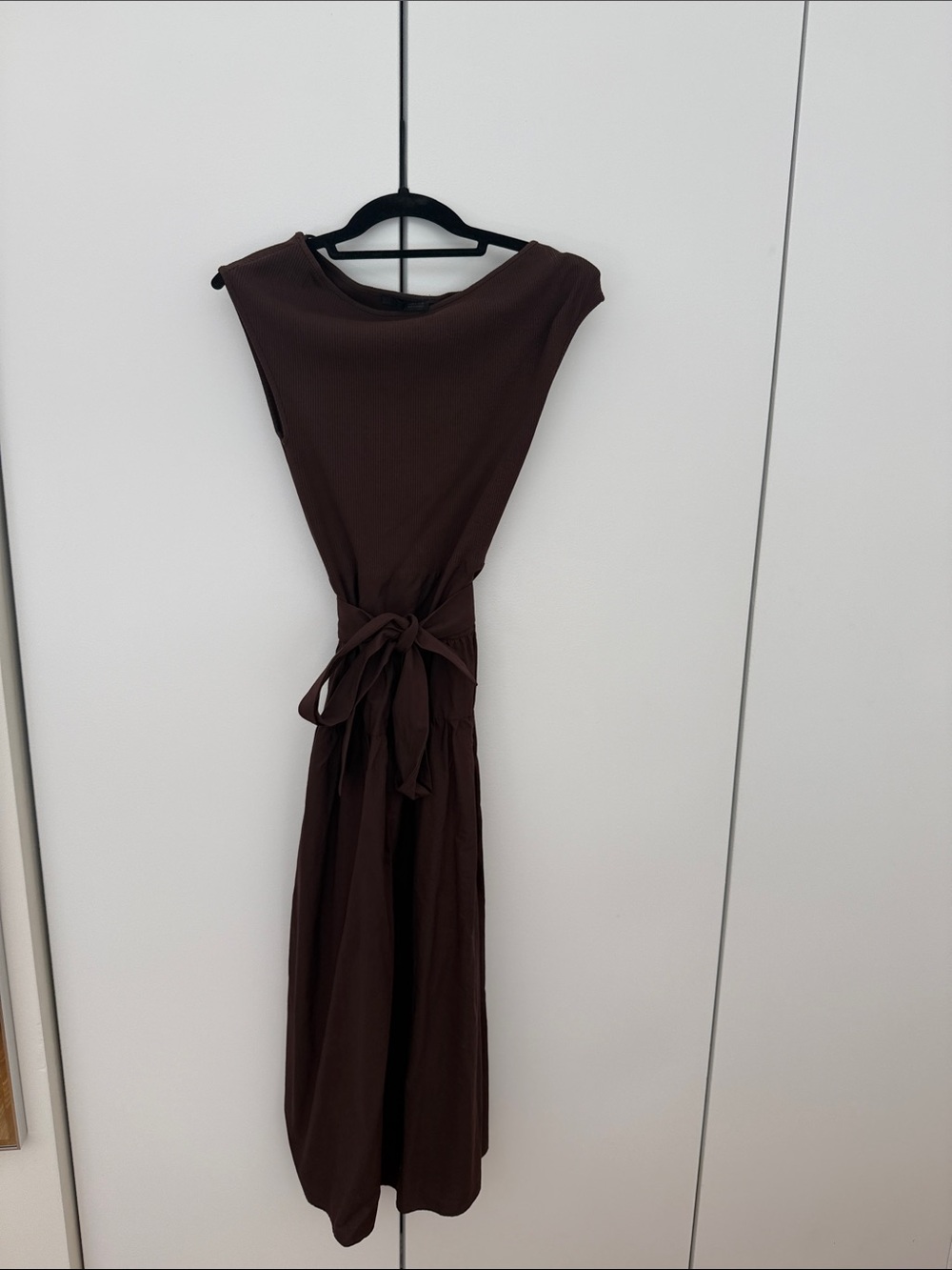 Zara Brown Sleeveless Tie-Waist Midi Dress